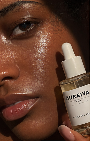 Portrait holding an Aureiva serum bottle